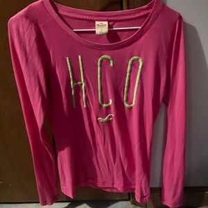 Hollister Pink Long Sleeve Tee with Green HCO Logo